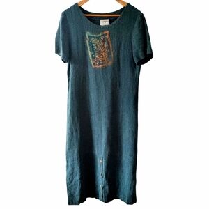 Studio Ease Vintage Linen Maxi Dress With Fall Leaf Stamp Lagon Look